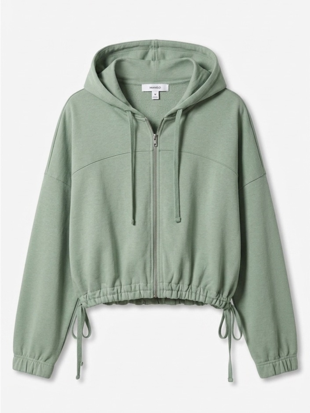 Mango Mint Green Zip Front Cropped Wide Boxy Sweatshirt Hoodie Size Medium